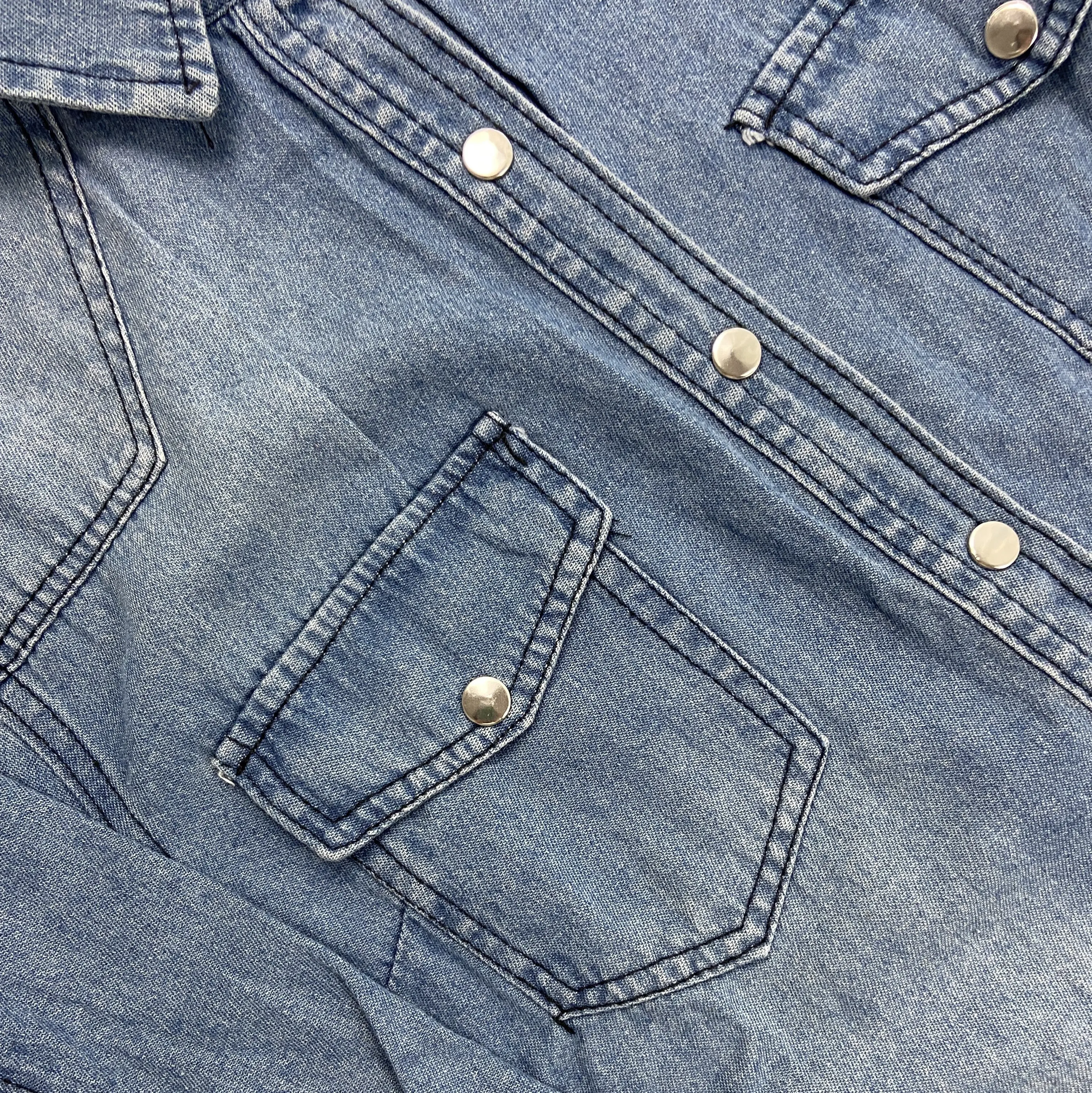 Classical Wash Short Denim Shirts Women 2023 Spring Polo Collar Basic Soft Thin Jean Blouses Casual Pocket Work Blusas Lady