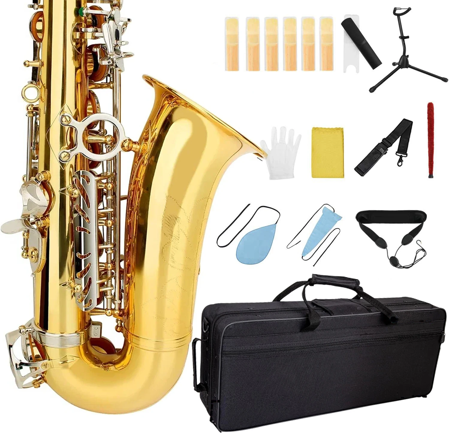 

Gold Silver Eb Alto Saxophone for Beginners Adults Brass E Flat Key Type Saxophone Woodwind Instrument with Case Strap Glove