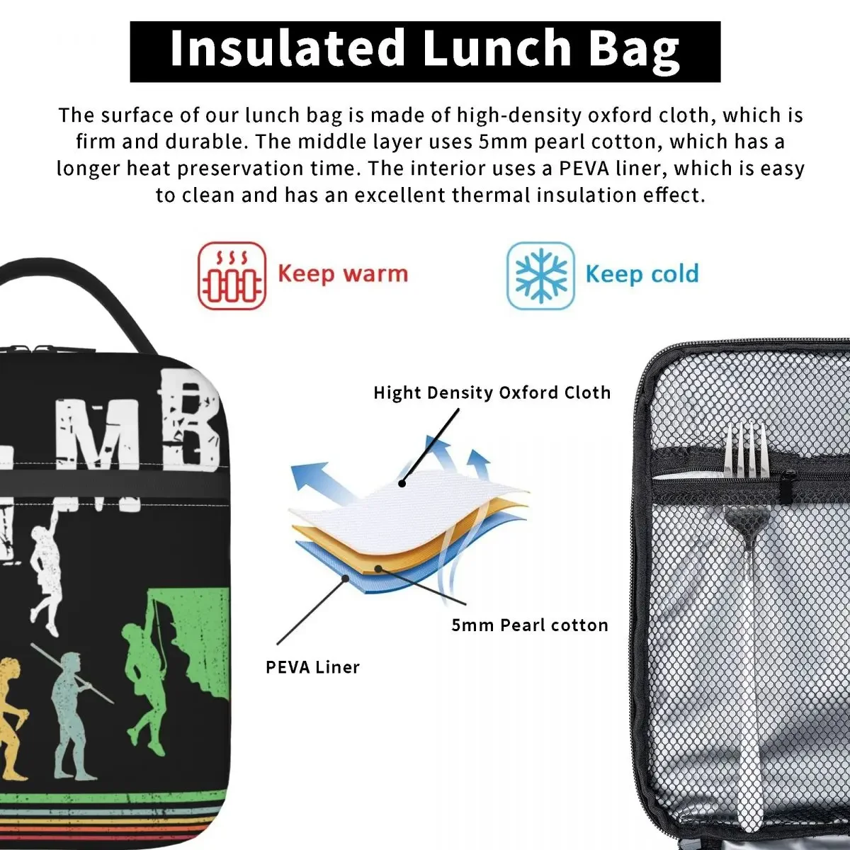 Rock Climbing Climber Evolution Product Insulated Lunch Tote Bag Work Rock-Climbers Storage Food Box Cooler Thermal Lunch Box
