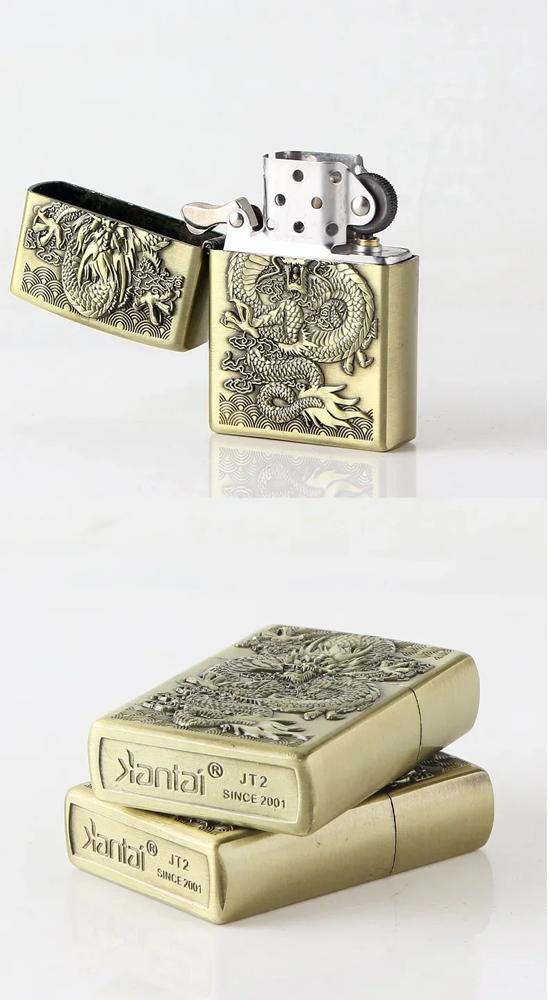 Relief Dragon Retro Kerosene Lighter Creative Metal Windproof Lighter Portable Outdoor Cigar Old-Fashioned Kerosene
