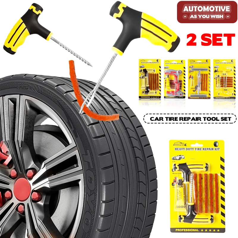 Tire Repair Kit 2 Set Car Tire Repair Tool Road Bicycle Tire Repair Tools Bike Tubeless Rubber Bacon Strip And Insertion Tool Urgent