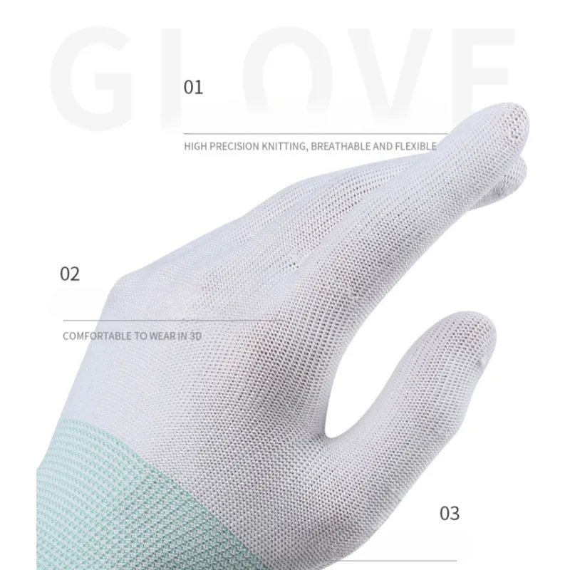 1Pair Car Vinyl Wrap Gloves Anti-Static Window Tint Film Install Gloves Nylon Tinting Work Safety PU Coated Fingertip