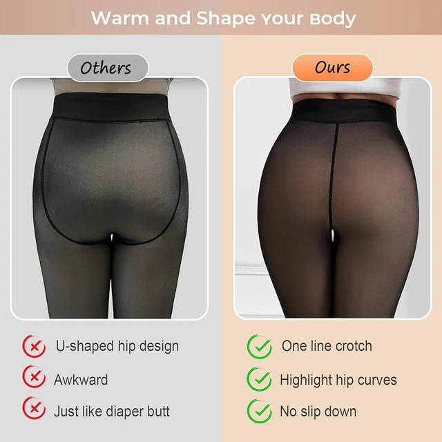 85270-008012.jpg Collants thermiques doublés en polaire pour femmes, une couture, collants chauds et transparents, faux collants thermiques translucides épais, Leggings pour temps froid