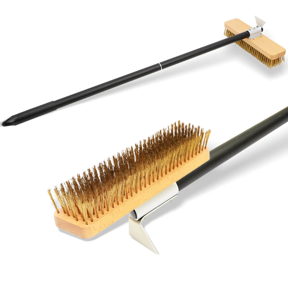 Pizza Oven Brush Copper Stove Brush Bristle Brass Wood Long Handle Grill Cleaning Oven Brush for Small Oven Kitchen Tool
