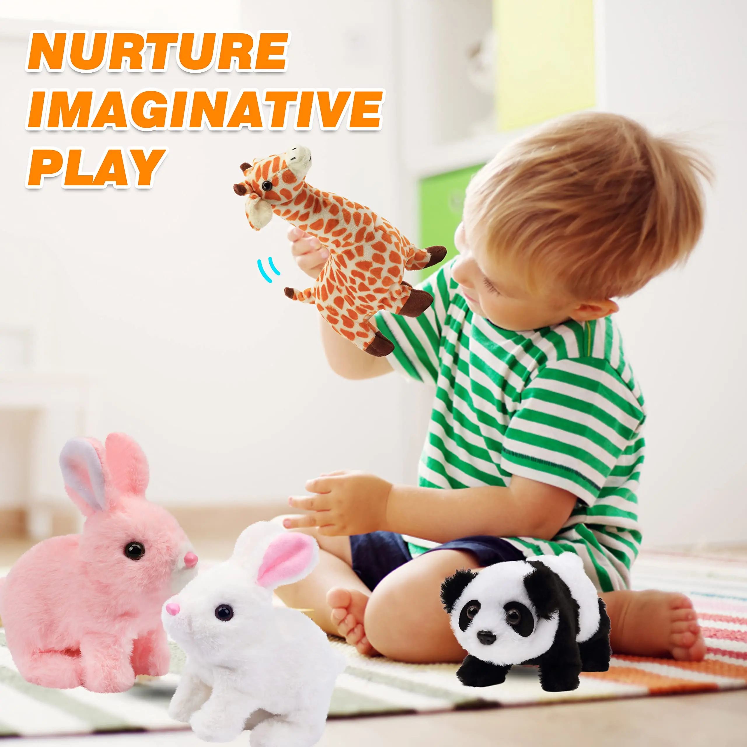Moving & Sound Bunny Plush Toy, Interactive Hopping Rabbit with Animated Features-Perfect Toddler Birthday Gift Idea