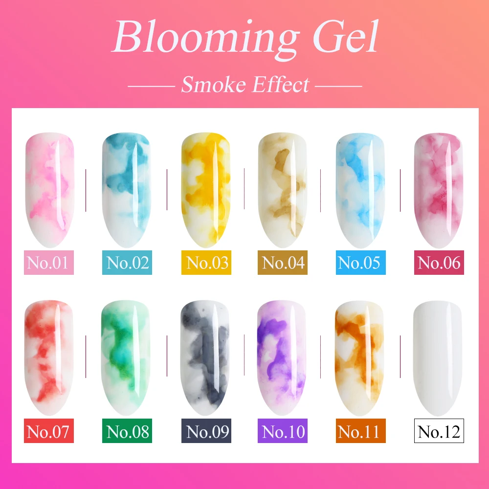 12pcs Nail Polish Watercolor Ink Blooming Gel Smudge Bubble Smoke Effect Nail Art DIY Marble Hybrid Varnish Manicure LY895-1