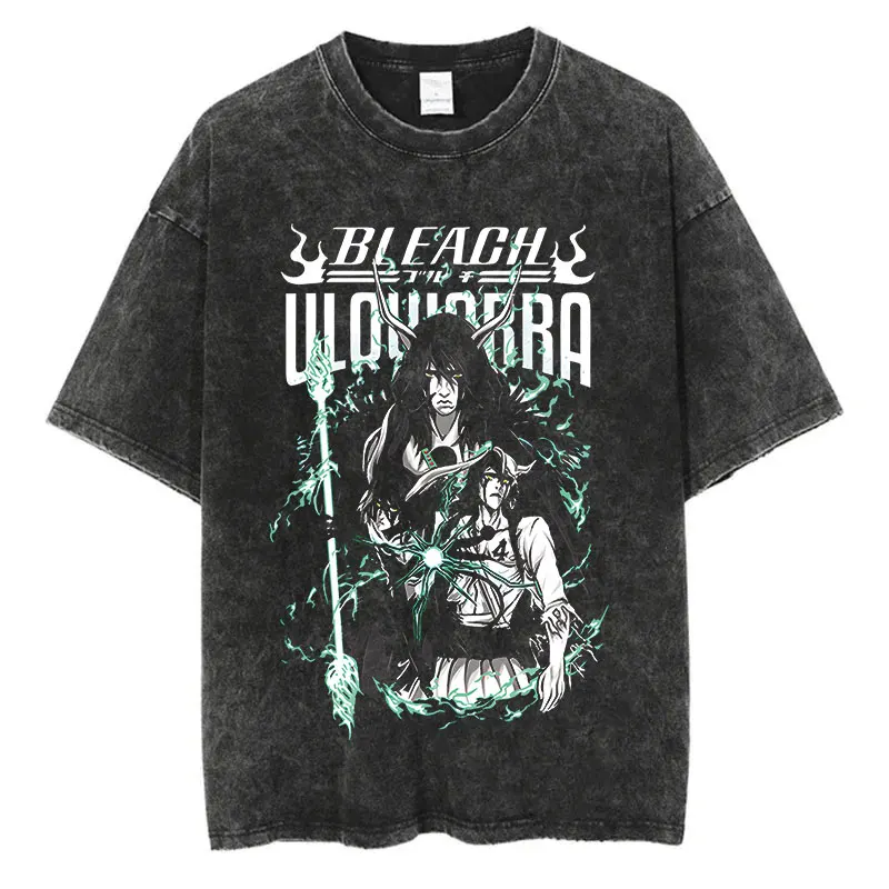 Anime Bleach Washed Tshirt Harajuku Streetwear Vintage