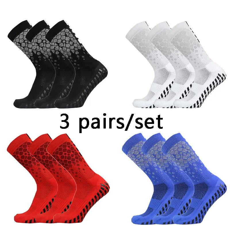 3 pairs 2024 New Men Women Football Socks Honeycomb Graphics Breathable Sports Arrow Silicone Anti Slip Grip Soccer Socks