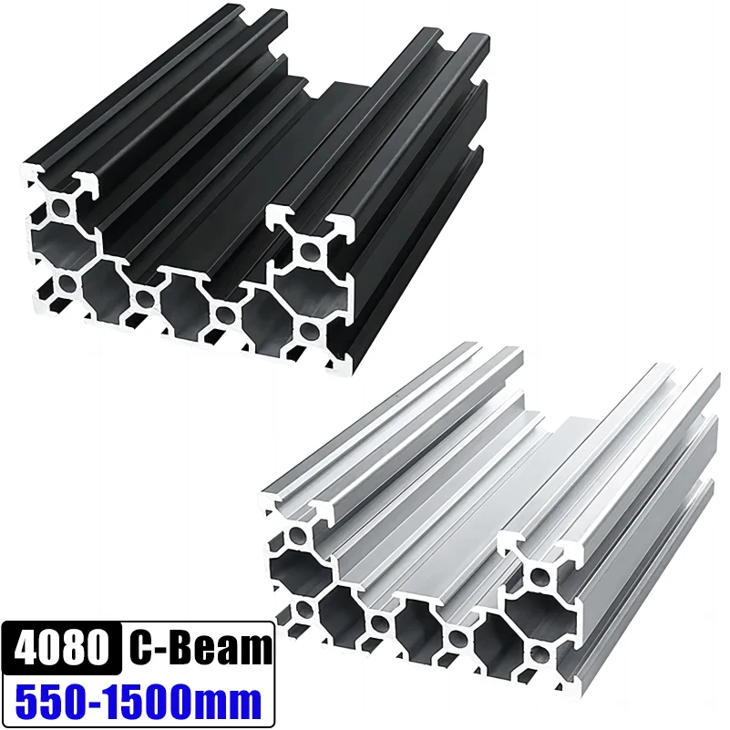 2ชิ้น4080 C-Beam อะลูมิเนียมขึ้นรูปโปรไฟล์550-1500mm มาตรฐาน EU รางเลื่อนเชิงเส้นสล็อตสำหรับเครื่องพิมพ์3D CNC เราเตอร์ 1
