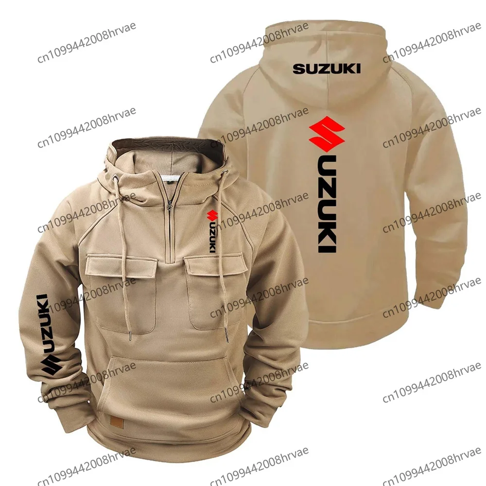 Suzuki men's hoodie, printed training jacket, half-zip hip-hop top, pullover sweatshirt, spring/autumn style, 2026.
