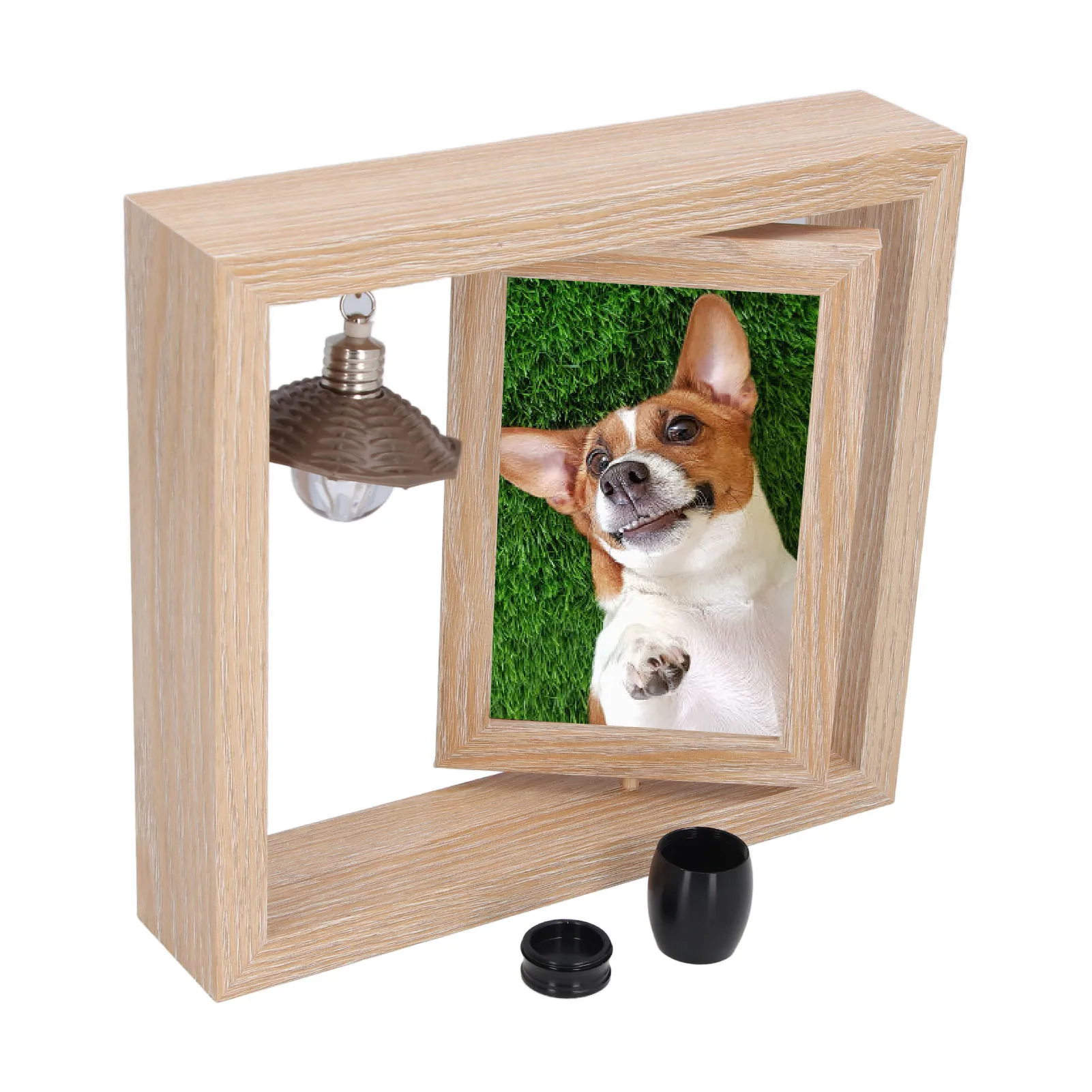 Pet Memorial Picture Frame with Ashes Jar Innovative Rotating Mechanism Double Display Loss of Dog Sympathy Gift