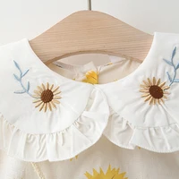 2Piece Spring Fall Toddler Girl Clothes Set Korean Cute Doll Collar Long Sleeve Print Flowers Dress+Bag Newborn Baby Dresses 074 3