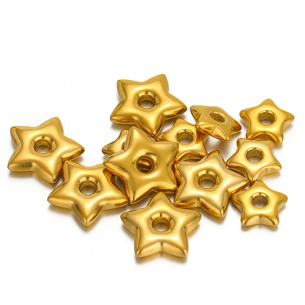 5pcs Gold Color Stainless Steel Big Hole Star Charms for DIY Jewelry Findings Necklace Bracelets Supplies Hoop Earrings Making