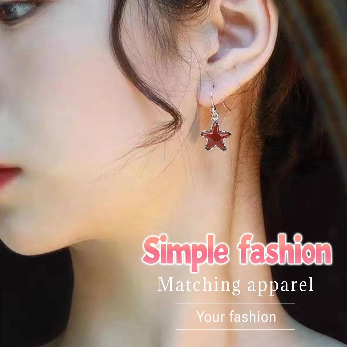 

Duro 925 Sterling Silver Earrings For Women Inlaid With Rubies, Natural Agate, Red Starfish Shape, Cute And High-end