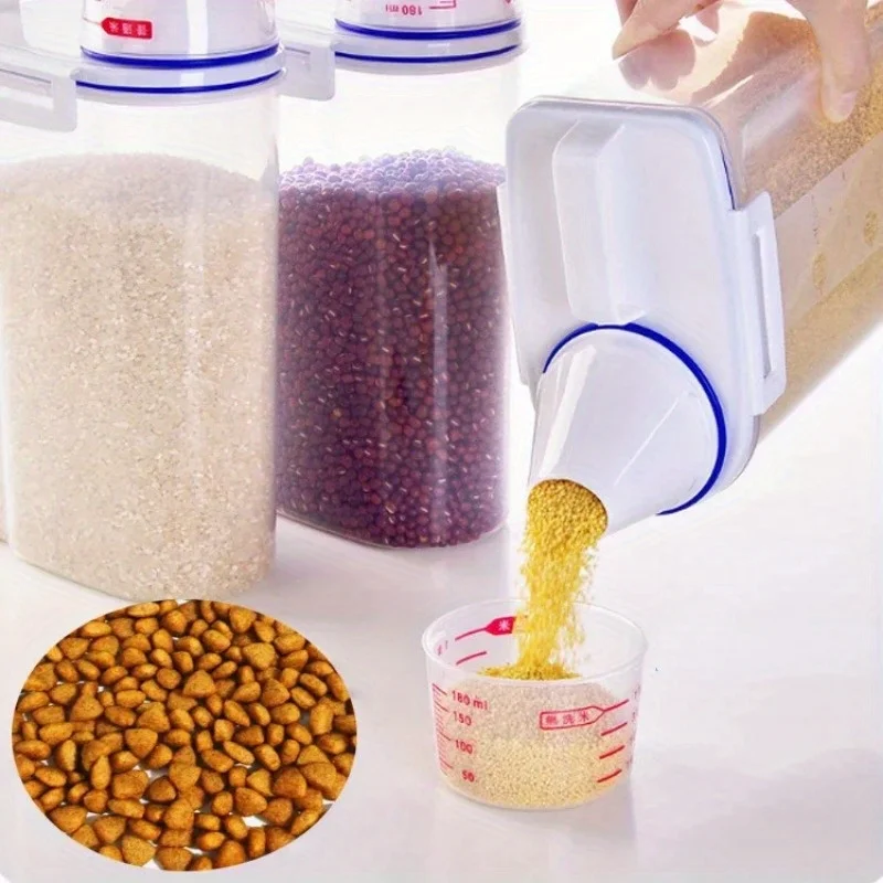 Pet Food Storage Container with Measuring Cup Handle Airtight Waterproof Pet Food Storage Dispenser Portable Buckets Feeder 3