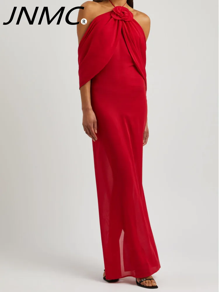 

JNMC Elegant Party Dresses Summer 3D Flower Decoration Long Dresses Backless Sleeveless Evening Dresses Y2k Mid Length Dress