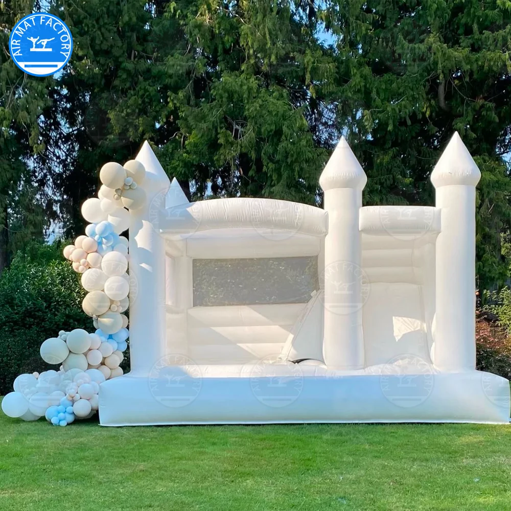 Winter Clearance! White Bounce House for Kids and Adults, Slide and Ball Pit, Outdoor PVC Jumper, Bouncy Castle,With Air Blower