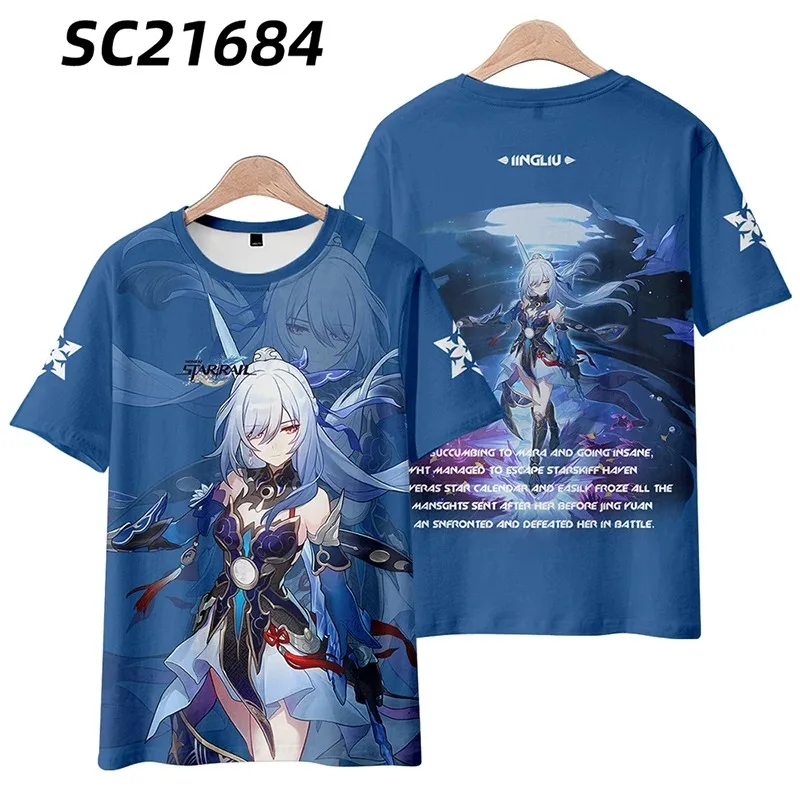 Anime Honkai Star Rail Jingliu 3D Print T Shirt Women Men Summer Fashion O-neck Short Sleeve Funny Tshirt Graphic Tees Cosplay