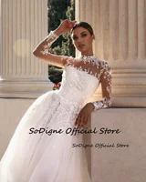 SoDigne A-line Appliques Wedding Dresses High Neck Full Sleeves Bridal Dress Long Wedding Gown Robe De Mairee ﻿Customized 2