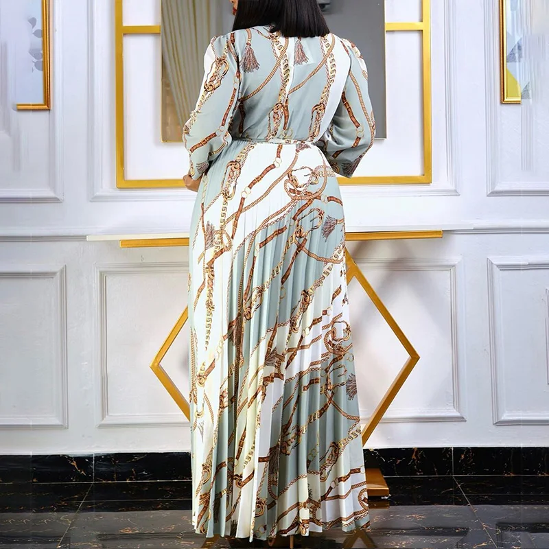 Autumn Winter Print Aesthetic Plus Size Chic Dress Women Long Sleeve Oversized Loose Vestidos De Fiesta Collect Waist Robe Femme