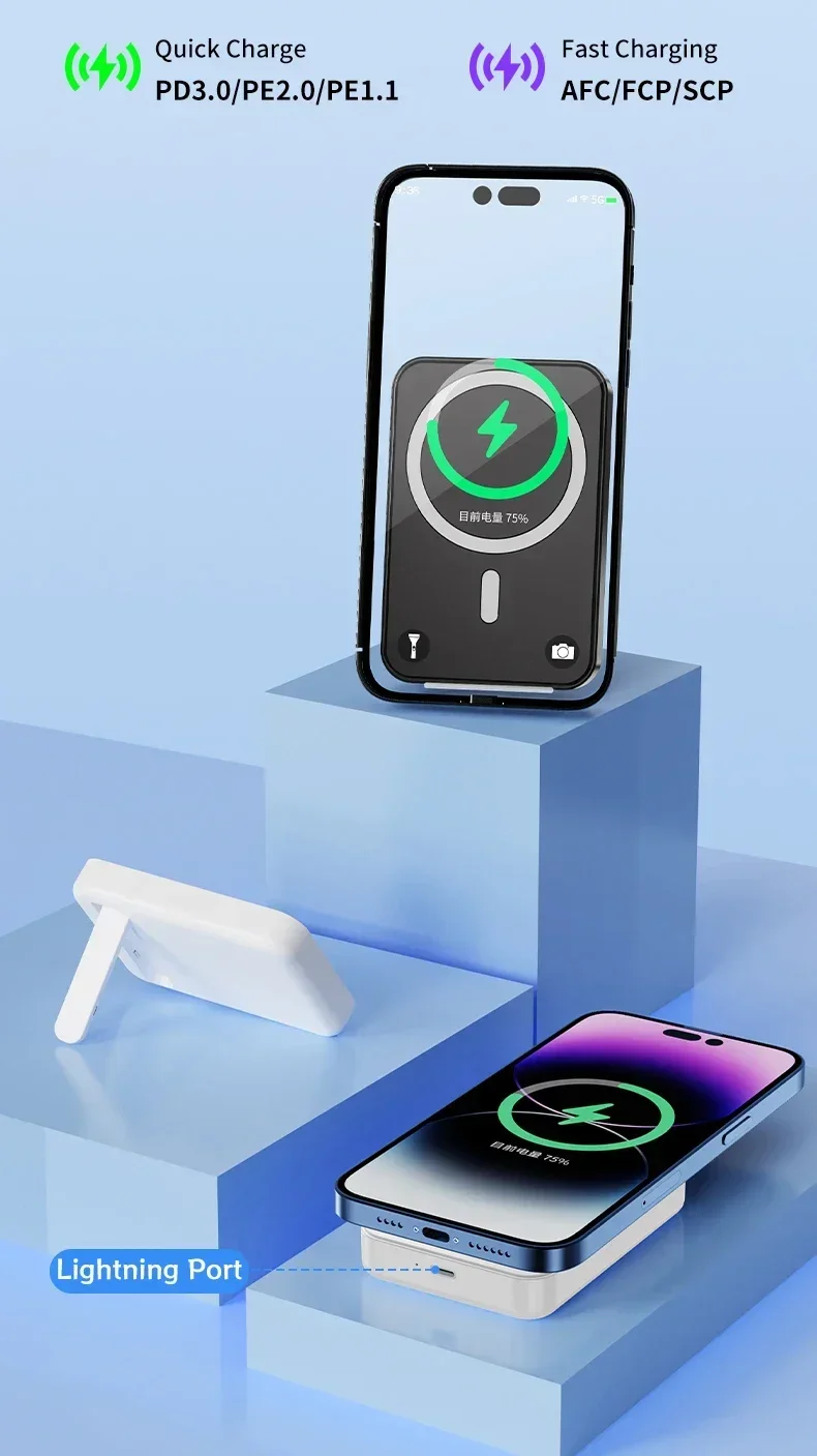 New Magnetic Power Bank External Auxiliary Spare Battery for IPhone 12 13 14 15 Portable Wireless Charger with Bracket Powerbank 14 S155704259673455784d31e65eba16553E