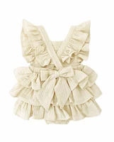 Baby Girl Cotton Floral Criss-Cross Romper Kid Princess Ruffles Layered Dress Bodysuit Rompers Jumpsuits Children's Clothing 4T 6