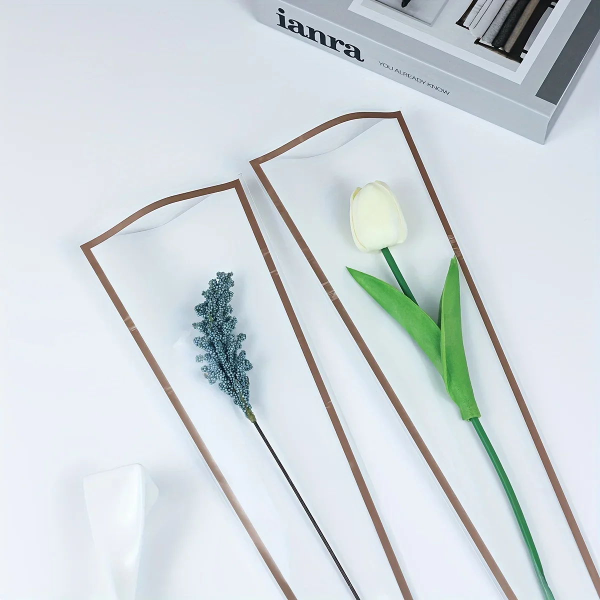 50/100pcs Single rose sleeve flower package bouquet package Valentine's Day with clear cellophane flower packaging bag.