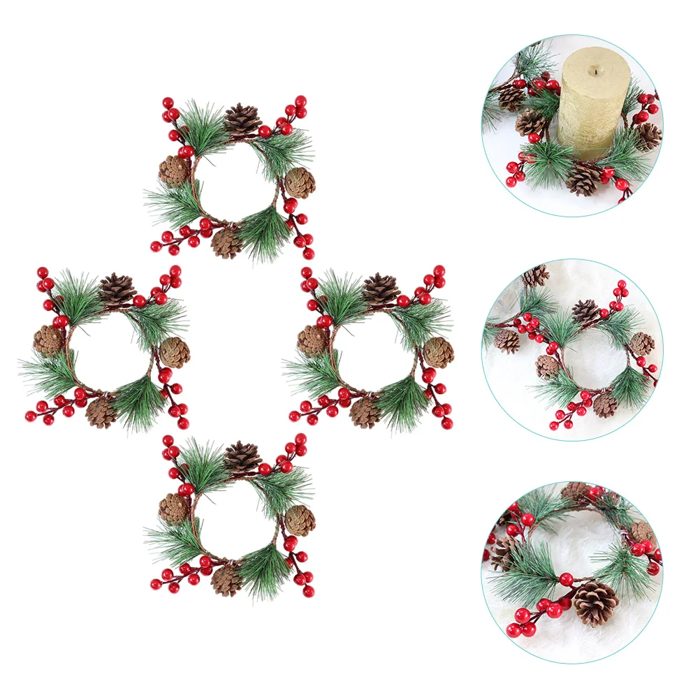 

4Pcs Rings Tea Light Ring Wreaths Christmas Party Table Decoration