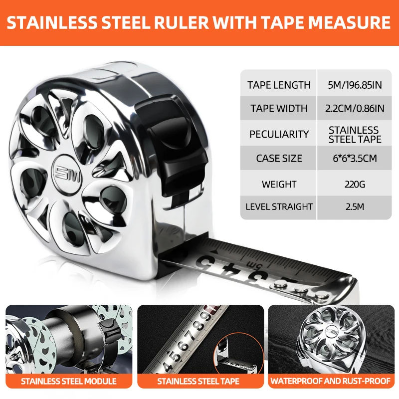 Stainless Steel Anti-Corrosion Retractable Metric Tape Measure with Hollow Design