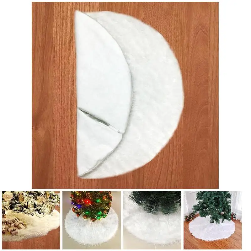 Christmas Tree Skirt Cover Base Mat White Plush Decoration Home Party Holiday