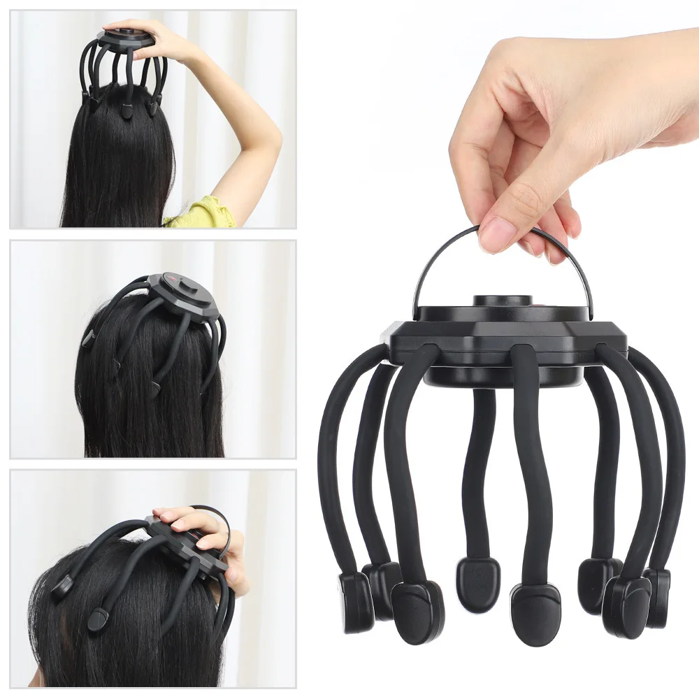 Electric Octopus Claw Head Scalp Massager 3 Modes Vibration Massage Therapeutic Head Scratcher Relief Head Fatigue Improve Sleep