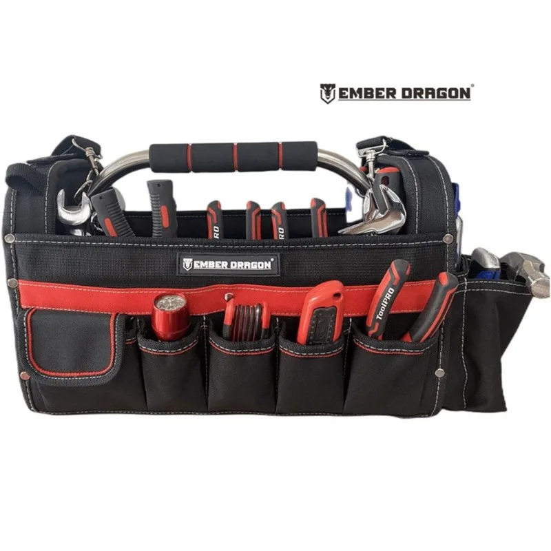 

Tools Bag Backpacks Open Steel Handle Shoulder Strap Pockets Heavy Duty Reinforced Material Organizer Box Oxford Cloth Tool Bag