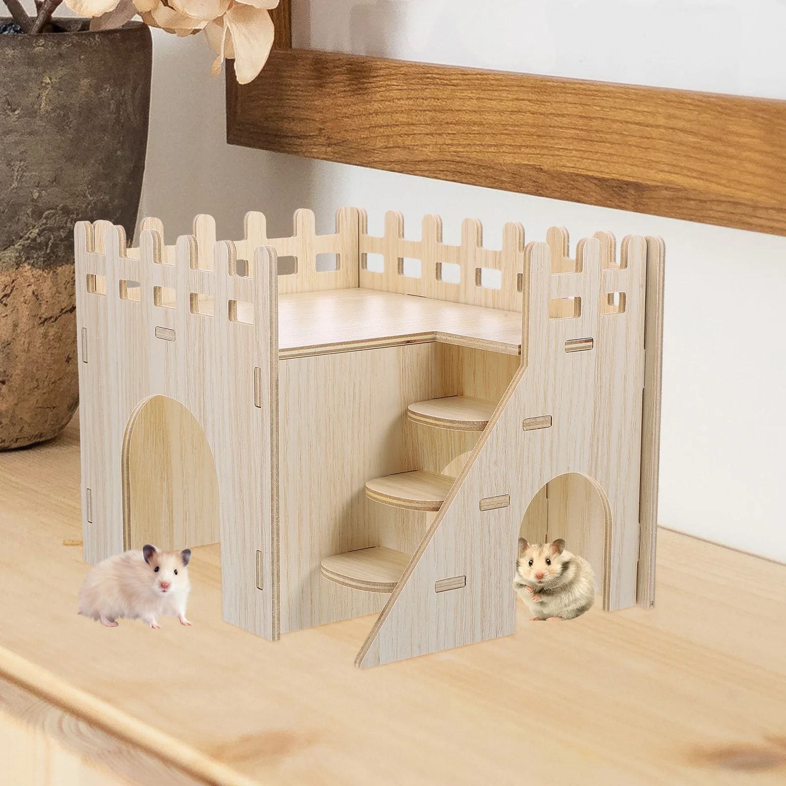 Guinea Pig Hideout House With Ramp Multi-chamber Small Animal Hut Rabbit Nest Wooden Hideout Hamster Cage Accessories 2