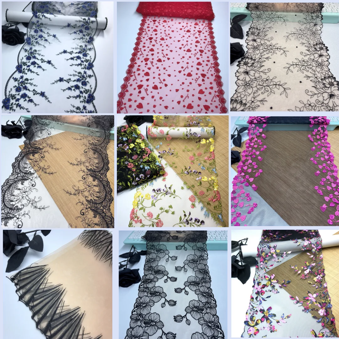 Bilateral Embroidered Lace Trim Net Tulle Lace Fabric Mesh DIY Sewing Fabric for Lingerie Needle Work lace fabric lace sewing supplies lace sewing accessories