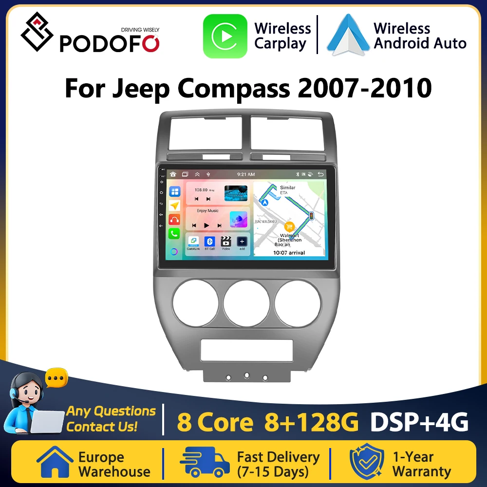 Podofo para Jeep Compass 2007-2010 Radio de coche reproductor de vídeo Multimedia navegación estéreo GPS Android No 2din 2 din dvd 1
