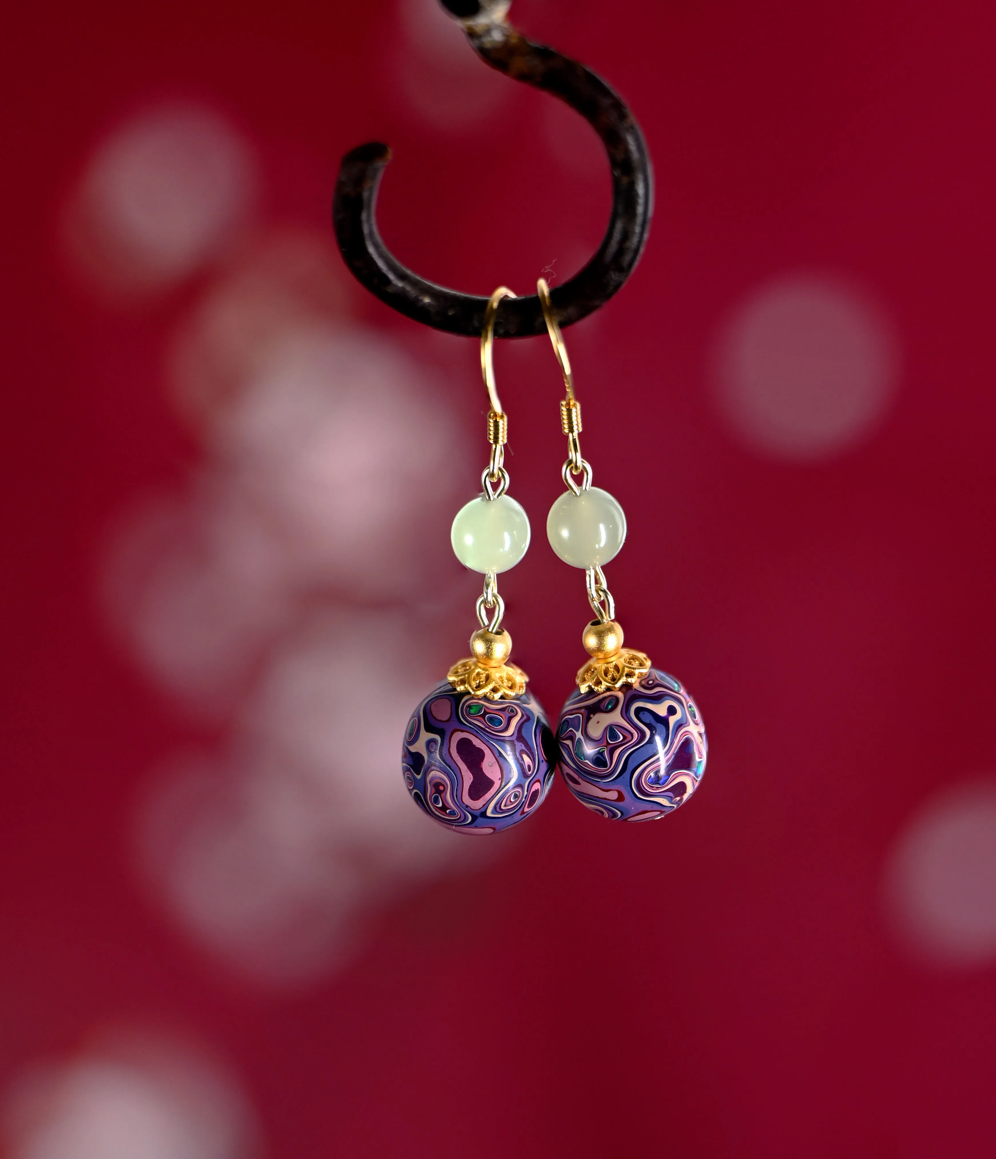 

Inheritance of ancient oriental techniques handmade colorful Chinese lacquer jewelry earrings decorative versatile earrings