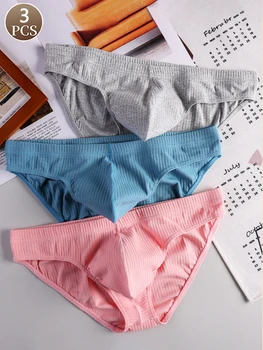 Pantaloni a triangolo lavorati a maglia da uomo 3 pezzi, biancheria intima casual e semplice a vita media, slip da uomo morbido e confortevole 1