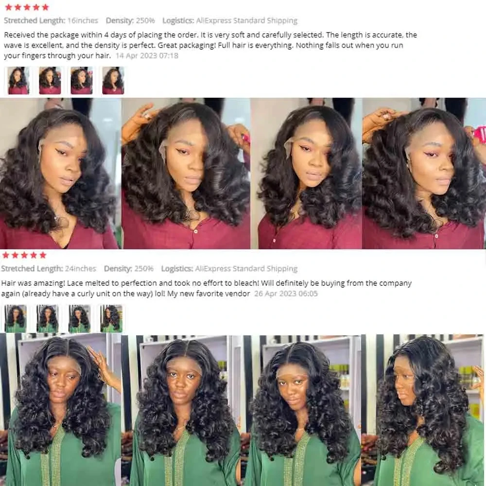 250% Density Short Loose Deep Wave Bob Wear and Go Glueless Wig Brazilian Transparent Lace Frontal Human Hair Wig Preplucked