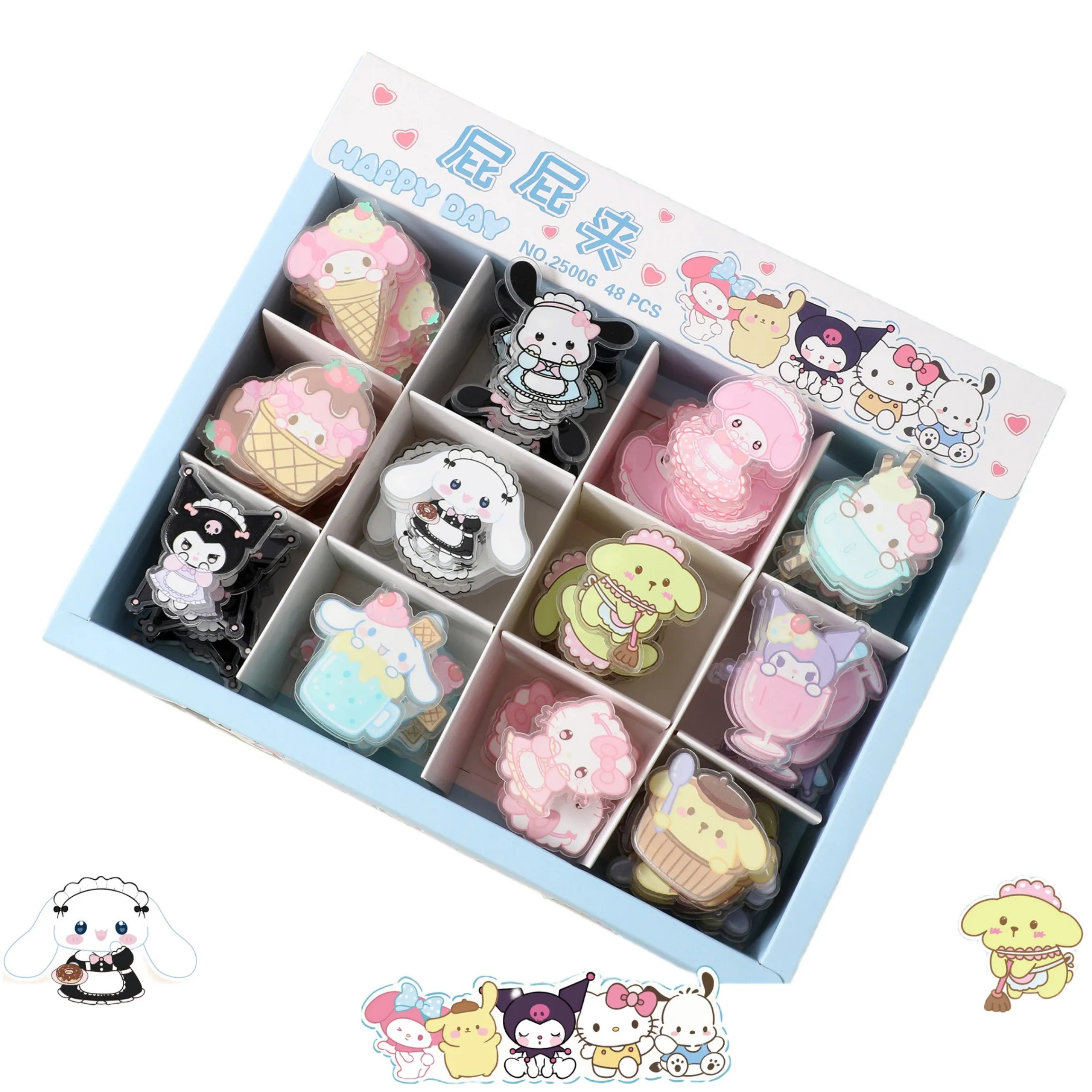 

48pcs Cartoon Sanrio Hello Kitty Melody Kuromi Acrylic Double-Sided Clamp Folder Sealing Clamp PP Clip Stationery Wholesale