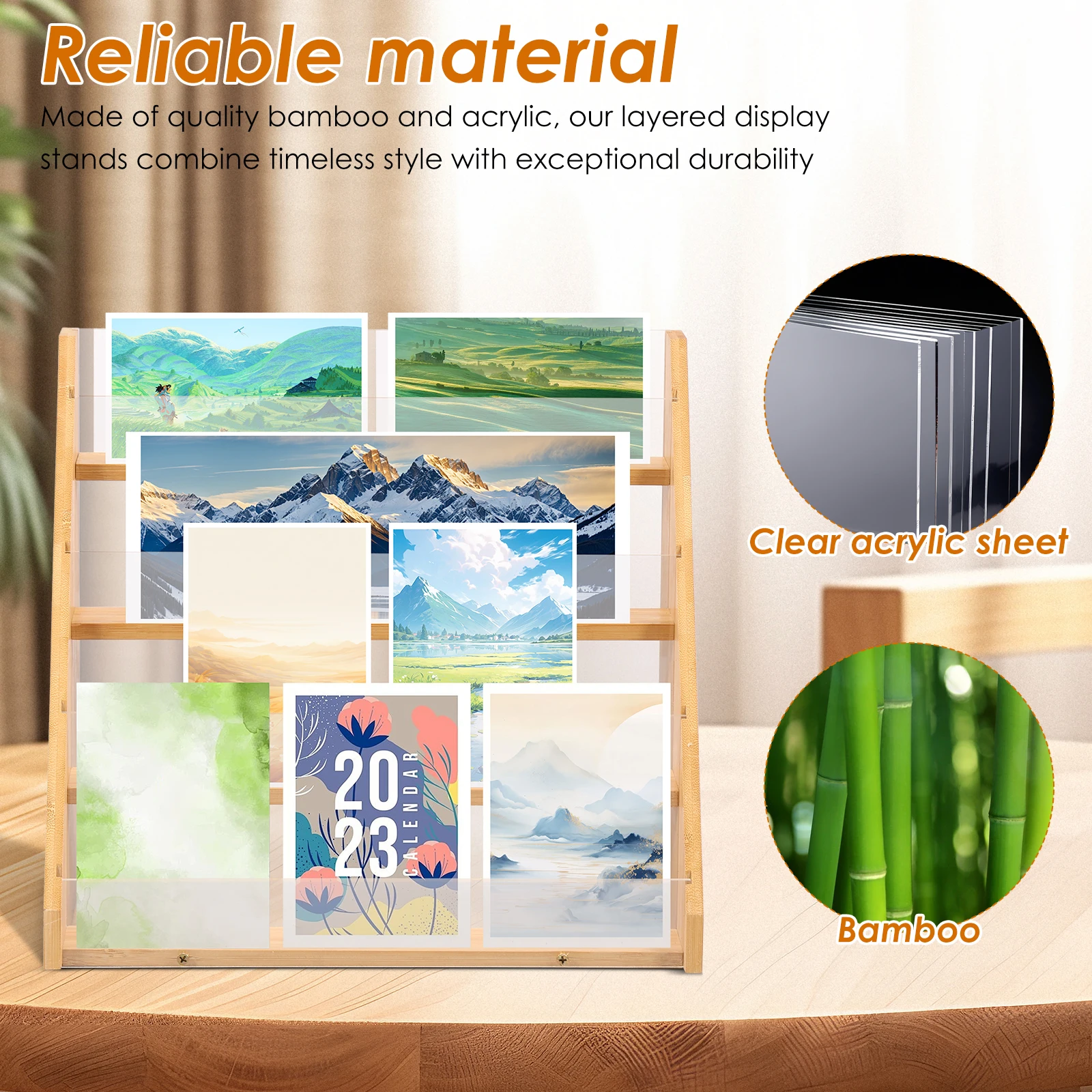 Card Display Stand Greeting Card Display Multifunctional Bamboo Acrylic Card Stand 4 Tier Card Display Holder Easy to Install 2