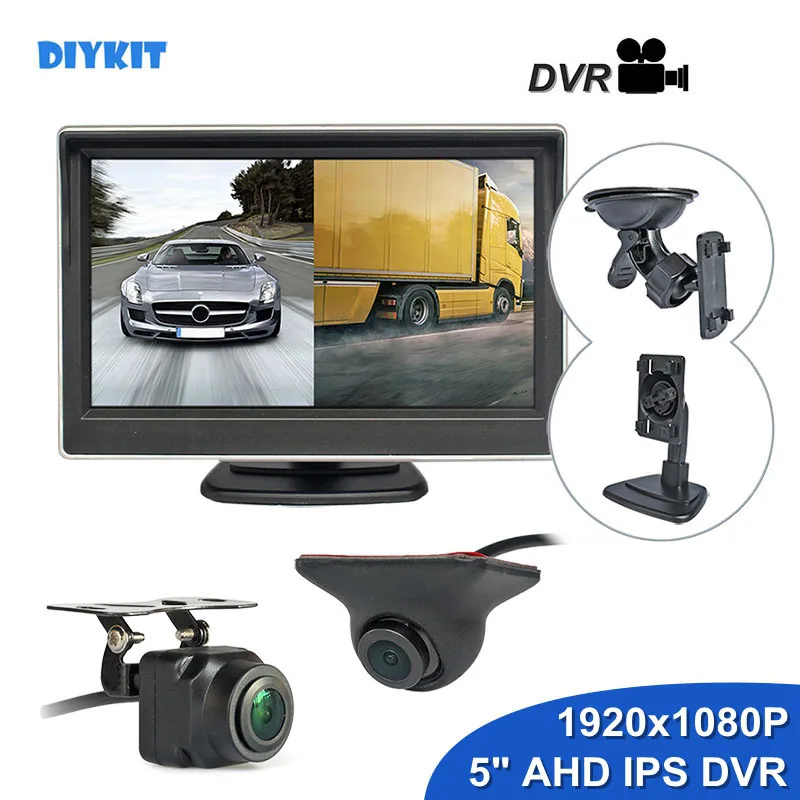 

DIYKIT 5inch AHD IPS Vehicle Rear View Monitor 1920*1080 Recording DVR 2 Backup Car Camera AHD Night Vision Support SD Card