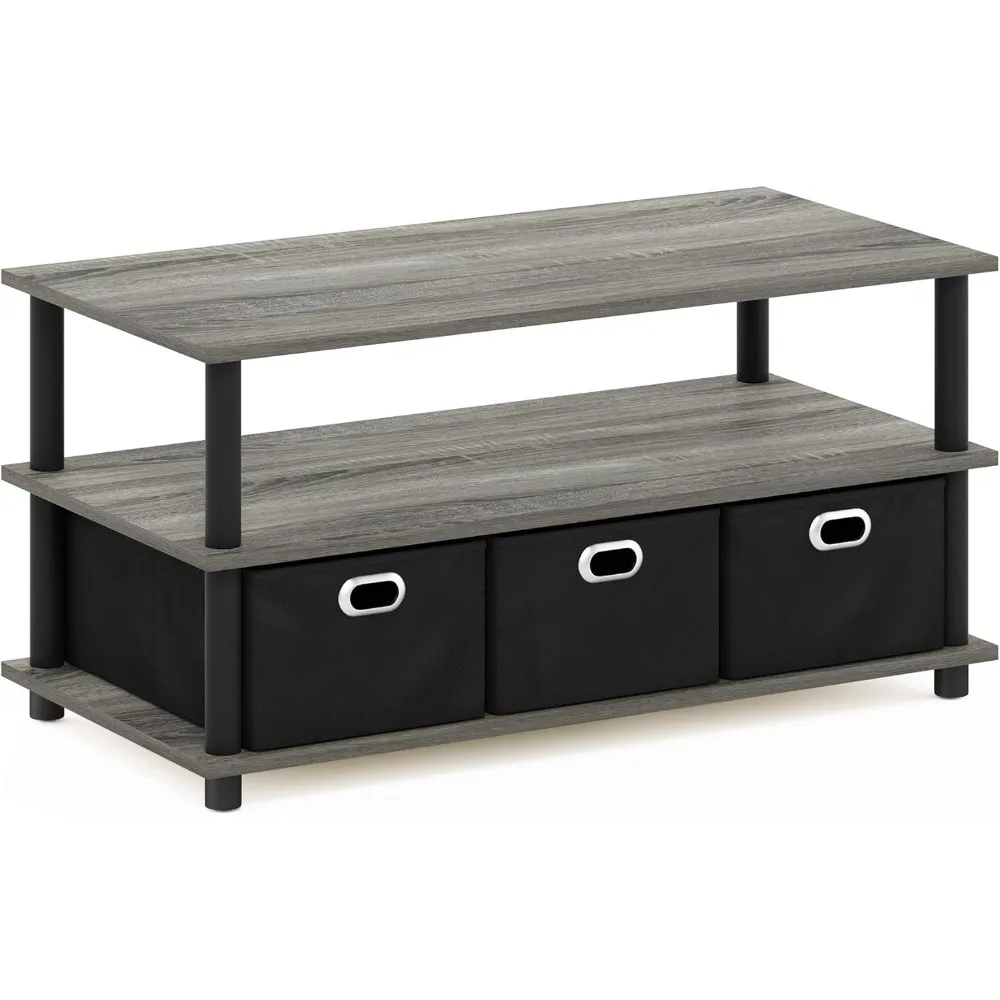 Coffee Table, 31.22D x 15.5W x 15.8H in, French Oak Grey/Black/Black 2