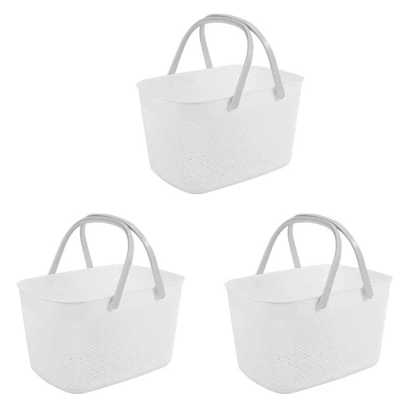

3X Plastic Hand Basket Bathroom Storage Baskets With Handle Household Storage Tools Large Capacity