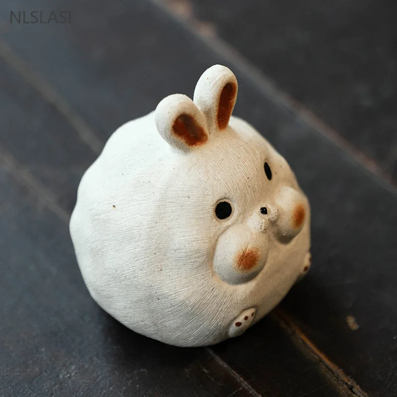 Retro Purple Clay Tea Pet Chinese Zodiac Rabbit Statue Animal Tea Figurine Ornaments Desktop Crafts Tea Set Accessories