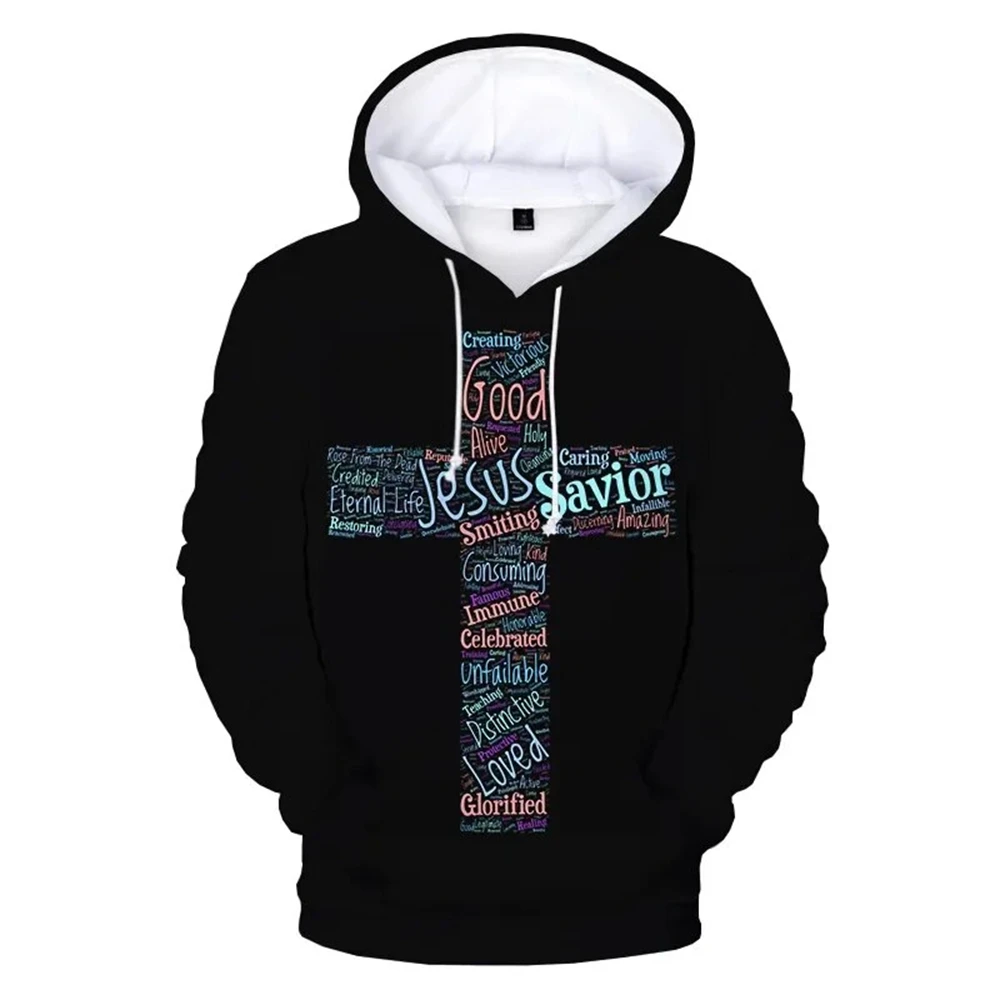 Suéter de manga larga con estampado 3D de Jesús y letras cruzadas para primavera y otoño, unisex, extragrande, para hombre, Y2K