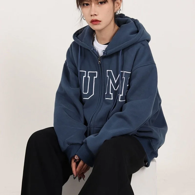 

Deeptown Harajuku Women Zip Up Hoodies Vintage Korean Fashion Oversized Streetwear Casual Thick Winter Couple Sweatshirts Chic