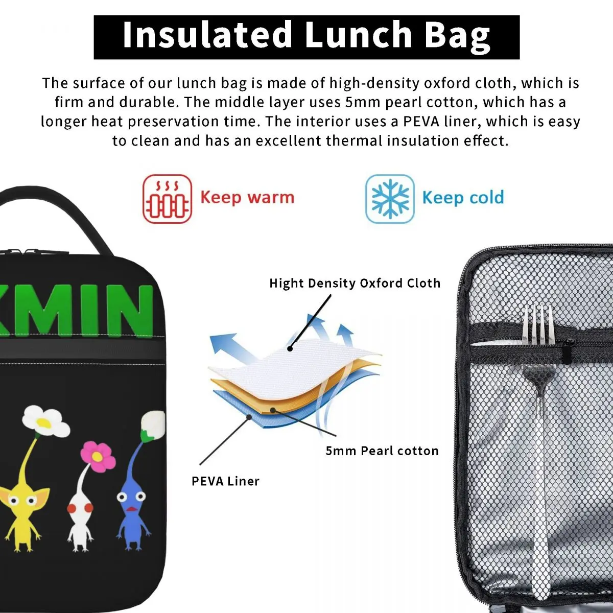 Pikmin Green Product Insulated Lunch Bag For School Office Novelty Food Box Portable Cooler Thermal Bento Box