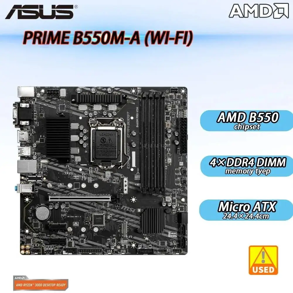 

Материнская плата ASUS PRIME B550M-A с поддержкой Wi-Fi, AMD B550, разъем AM4 для Ryzen 3500, 3600, 4500, 5500, 5600, б/у материнская плата DDR4 Micro ATX