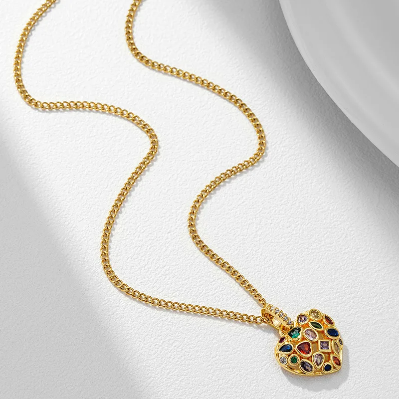1pc Dazzling Golden Heart Pendant Necklace Sparkling