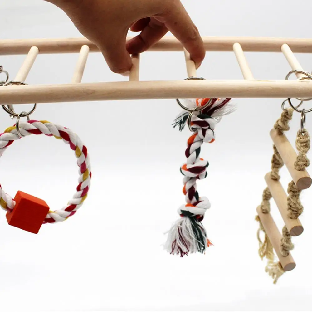 Hanging Pet Cage Wood Parrot Climbing Ladder Bridge Swing Ring Rope Knot Bird Decor Suspension Bridge Suspended Aerial Ladder